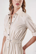 Beige Shirt dress with elastic waist and snap fastener detail 94218