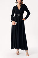 Black Wrap long dress with rose accessory detail 94219