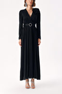 Black Wrap long dress with rose accessory detail 94219