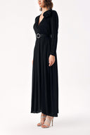 Black Wrap long dress with rose accessory detail 94219