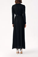 Black Wrap long dress with rose accessory detail 94219