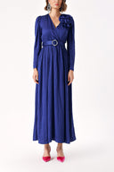 Navy Blue Wrap long dress with rose accessory detail 94219