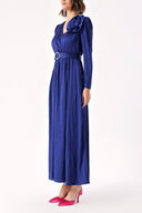 Navy Blue Wrap long dress with rose accessory detail 94219