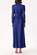 Navy Blue Wrap long dress with rose accessory detail 94219