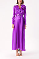 Purple Wrap long dress with rose accessory detail 94219