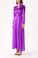 Purple Wrap long dress with rose accessory detail 94219