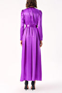 Purple Wrap long dress with rose accessory detail 94219