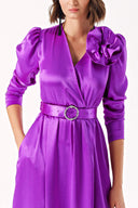 Purple Wrap long dress with rose accessory detail 94219