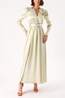 Beige Wrap long dress with rose accessory detail 94219