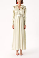 Beige Wrap long dress with rose accessory detail 94219