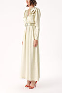 Beige Wrap long dress with rose accessory detail 94219
