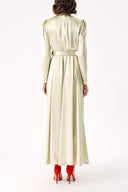 Beige Wrap long dress with rose accessory detail 94219