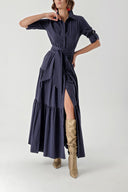 Navy Blue Pleated shirt dress 94241