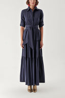 Navy Blue Pleated shirt dress 94241