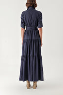 Navy Blue Pleated shirt dress 94241