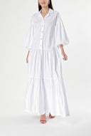 White Pleated maxi dress with balloon sleeves 94227