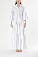White Pleated maxi dress with balloon sleeves 94227