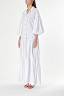 White Pleated maxi dress with balloon sleeves 94227