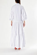 White Pleated maxi dress with balloon sleeves 94227