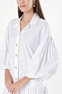 White Pleated maxi dress with balloon sleeves 94227