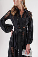 Black Lace detailed long shirt dress 94232