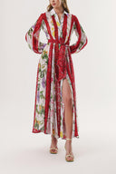 Red Lace detailed long shirt dress 94232