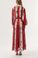 Red Lace detailed long shirt dress 94232