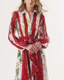 Red Lace detailed long shirt dress 94232