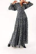 Mixed Colors Pleated and belted long dress 94246