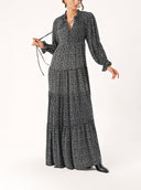 Floral Printed Pleated and belted long dress 94246