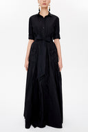 Black Pleated taffeta long shirt dress 94250