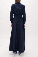Navy Blue Pleated taffeta long shirt dress 94250