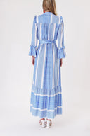 Blue Long dress with elasticated gathers at the waist 94251