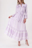Purple Long dress with elasticated gathers at the waist 94251