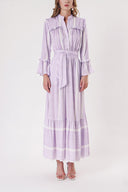 Purple Long dress with elasticated gathers at the waist 94251