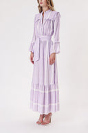 Purple Long dress with elasticated gathers at the waist 94251