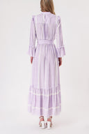 Purple Long dress with elasticated gathers at the waist 94251