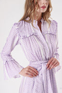 Purple Long dress with elasticated gathers at the waist 94251