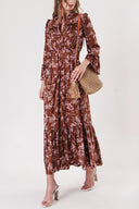 Brown Long dress with elasticated gathers at the waist 94251