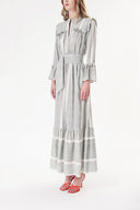 Khaki Long dress with elasticated gathers at the waist 94251