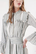 Khaki Long dress with elasticated gathers at the waist 94251