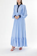 Blue Long dress with shirred and button detail 94252