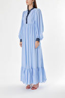 Blue Long dress with shirred and button detail 94252