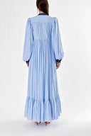 Blue Long dress with shirred and button detail 94252