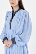 Blue Long dress with shirred and button detail 94252