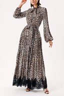 Beige Brown LACE DETAILED DRESS WITH ELASTIC WAIST 94254