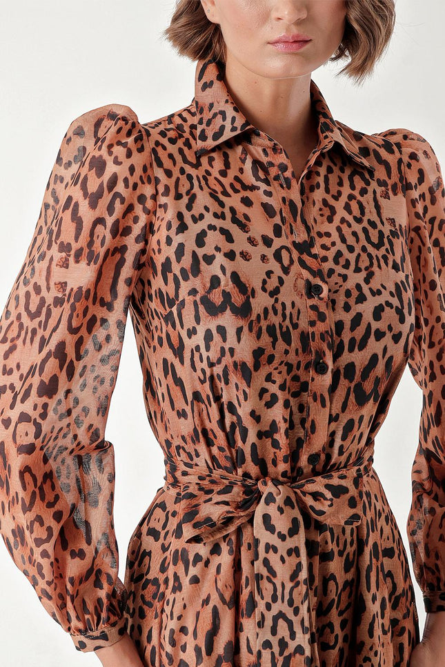 Leopar Büzgülü uzun elbise 94255
