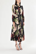 Black Green Pleated maxi dress 94255