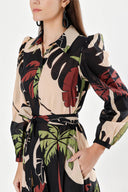 Black Green Pleated maxi dress 94255