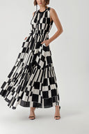 Black White Sleeveless ruffled maxi dress 94263
